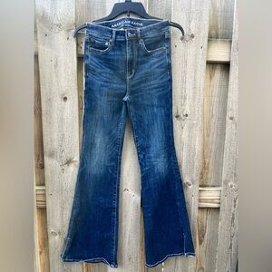 American Eagle Outfitters Dark Blue Next Level Stretch Flare Jeans Size 4